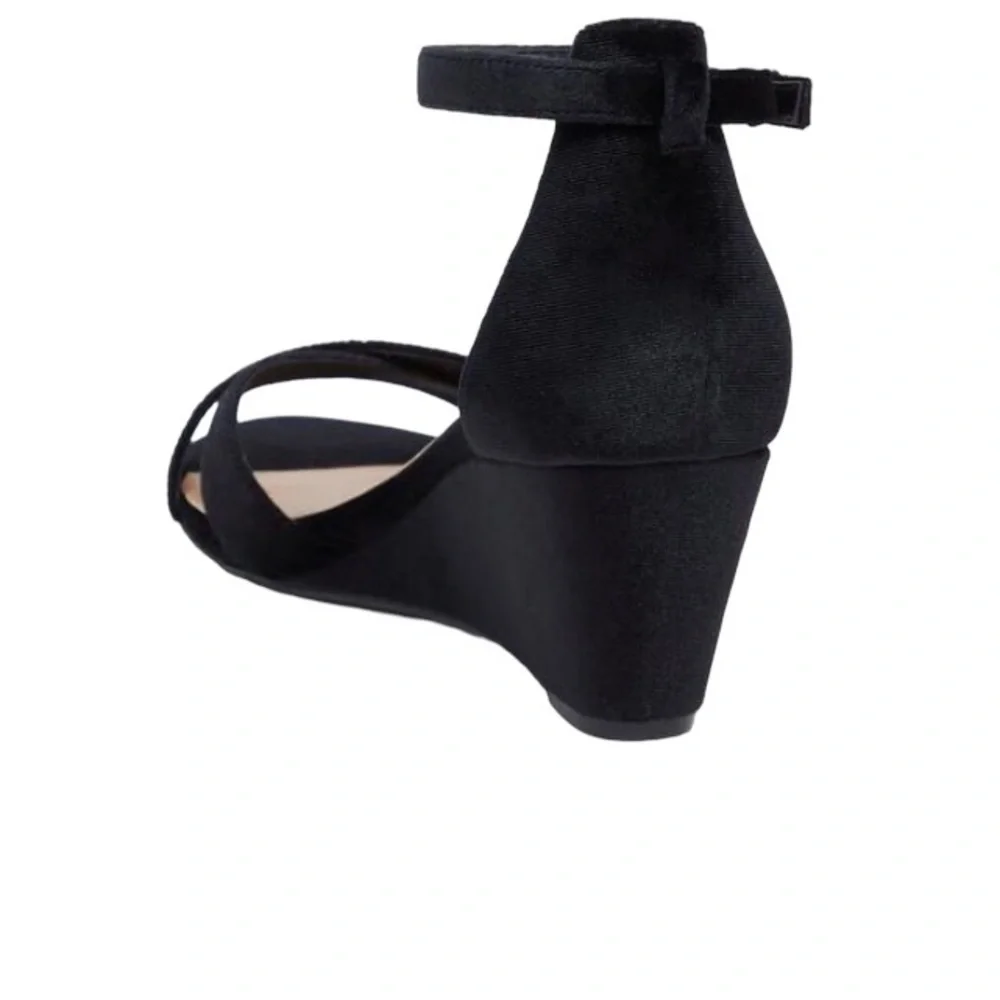 Torrid Rhinestone Demi Wedge Sandal Sz 9.5W Black Velvet Dressy Cocktail Party